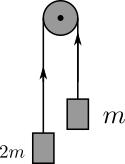 Pulley with weight 2m on the left and weight m on the right